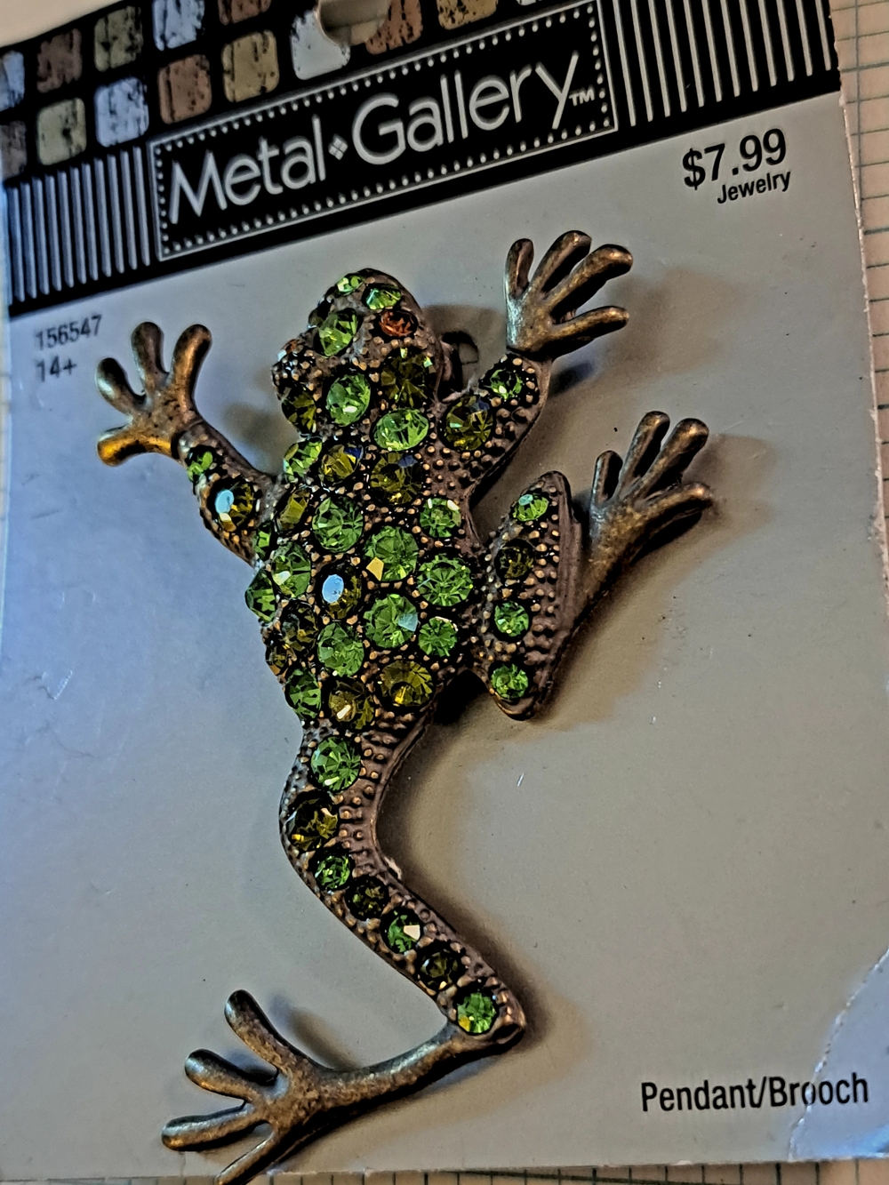 Metal Gallery NWT Green Crystal Frog Pendant/Brooch Pin